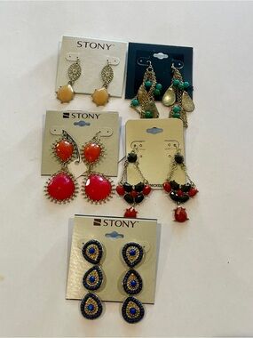 Assorted Women’s Statement Earrings Set of 5- Red, Blue, Turquoise, Peach